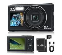 Digital Camera, 5K 80MP Dual Lens Camera with Dual Screens & 18X Digital Zoom, Compact Vlogging Camera for Teens with 32GB Card and 2 Batteries, Stylish Beginner Camera for Youth and Gift, Black