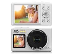 Digital Camera, 5K 80MP Dual Screen Camera With 18X Zoom 2.8 Inch Display WiFi Transfer Vlogging Recorder For Students Travellers(White)