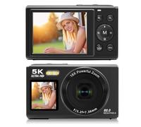 Digital Camera, 5K 80MP Dual Screen Camera With 18X Zoom 2.8 Inch Display WiFi Transfer Vlogging Recorder For Students Travellers(Black)