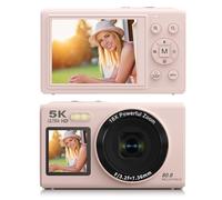Digital Camera, 5K 80MP Dual Screen Camera With 18X Zoom 2.8 Inch Display WiFi Transfer Vlogging Recorder For Students Travellers(Pink)