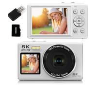 Digital Camera, 5K 80MP Dual Screen Camera With 18X Zoom 2.8 Inch Display WiFi Transfer Vlogging Recorder For Students Travellers(White 32G)