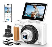 Digital Camera 5K 80MP WiFi Camera with 3 Inch 180° Flip Screen Camera Compact Camera for Beginners, Auto Focus, 12X Optical Zoom, 2 Batteries, 16GB Card