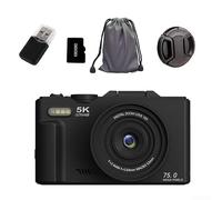 Digital Camera 5k Ultra HD with 75MP, 18X Zoom, Autofocus, 3 Inch Flip Screen and WIFI for Enhanced Photography and Live Streaming (Black 32G)