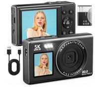 Digital Camera 5K Vlogging Camera 80MP cameras for photography Portable Compact Photo Camera with 2.4'' LCD Screen & 1.5'' Selfie screen, 18X Digital Zoom, 32G SD Card for Teens Adult Beginners, Black