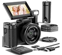 Digital Camera 64MP & 5K, 18X Zoom, 3 Inch 180° Folding Screen & Auto Focus, Compact Vlogging Camera with 32GB Memory Card & 800mAh Battery, Ideal for Beginners, Travel & Social Media