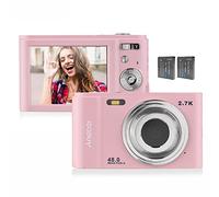 Digital Camera, Andoer Compact Camera 48MP 2.7K, 2.88 Inch Digital Camera Photo Camera Auto Focus Anti-Shaking with 2 Batteries Hand Strap Carry Bag for Children Teenagers Beginners Students Pink
