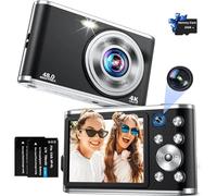 Digital Camera, AutoFocus 4K Compact Camera with Dual Camera with 32GB Memory Card HD 48MP 16X Digital Zoom 2.8 Inch Large Screen Camera Digital Camera for Beginners (Black)