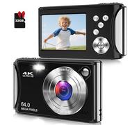 Digital Camera, Autofocus 4K Vlogging Camera for Photography, 64MP Compact Point and Shoot Digital Camera with 32GB Micro SD Card, 18X Zoom, Anti-Shake with Tripod for Teens Adult Beginner, Black