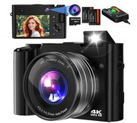 Digital Camera, Bofypoo 64MP Autofocus Camera with Dual Cameras Front and Rear 32G Memory Card, Compact Camera with 16X Digital Zoom for Beginners (Black)