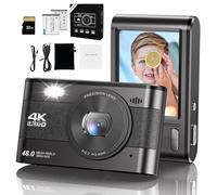 Digital Camera- Compact Camera 4K 48MP Autofocus with 32GB SD Card, 2.8" Screen, 18X Zoom, 2 Batteries, Vlogging Selfie Camera for Kids & Beginners (Black)