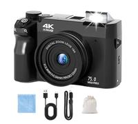 Digital Camera, Digital Camera 75mp 4K HD Video, 3.0" Screen Ultra HD Sensor & Smart Focus, Adjustable Smart Flash 19 Filters for Beginners (Black, 1)