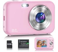 Digital Camera, FHD 1080P 44MP Kids Camera, Portable Compact Digital Camera with 16X Digital Zoom, New Models Rechargeable Camera for Kids Teenagers Beginners Boy Girl (Pink)