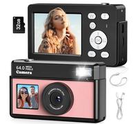 Digital Camera, FHD 1080P Digital Point and Shoot Camera with 16X Zoom Anti Shake (Black-Pink)
