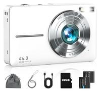Digital Camera FHD 1080P Point and Shoot Camera with 32GB Card, Pearl White | 16X Zoom Anti-Shake Filters, Compact Small Camera Gift for Teen Starter Children Kid Student Girl Boy