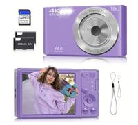 Digital Camera, FHD 4K 44MP Digital Camera, 16X Digital Zoom, Digital Point and Shoot Camera with 3-LED Fill Lights, 64GB SD Card, Compact Camera for Kids Teen Boys Girls, Purple