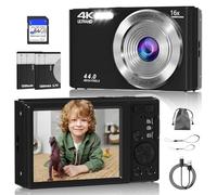 Digital Camera, FHD 4K 44MP Digital Camera, 16X Digital Zoom, Digital Point and Shoot Camera with 3-LED Fill Lights, 64GB SD Card, Compact Camera for Kids Teen Boys Girls, Black