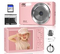 Digital Camera, FHD 4K 44MP Digital Camera for Photography, 16X Digital Zoom, Digital Point and Shoot Camera with 3-LED Fill Lights, 64GB SD Card, Compact Camera for Kids Teen Boys Girls, Pink
