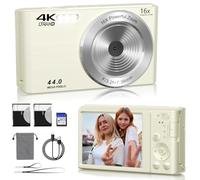 Digital Camera FHD 4K 44MP with 64GB SD Card 16X Digital Zoom Compact Camera Portable Auto Focus 4K Camera FHD 1080p Cheap Small Vintage Camera Children's Day Gifts for Teens Boys Girls (Milk)