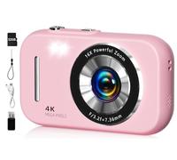 Digital Camera, FHD 4K 48MP Compact Camera with Anti Shake,16X Zoom, Small Digital Camera with Beauty, 32GB Card, 21 Filters, Best for Kid Children Teen Student Girl Boy (Pink)
