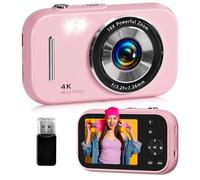 Digital Camera, FHD 4K 48MP Compact Camera with Anti Shake,16X Zoom, Small Digital Camera with Beauty, 32GB Card, 21 Filters, Best for Kid Children Teen Student Girl Boy (Pink)