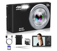 Digital Camera, FHD 4K Kids Camera 44MP with 64GB SD Card 2 Batteries Autofocus 16X Digital Zoom Compact Portable Point and Shoot Digital Small Vintage Cameras for Teens Boys Girls Students