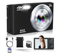 Digital Camera, FHD 4K Kids Camera 44MP with 64GB SD Card 2 Batteries Autofocus 16X Digital Zoom Compact Portable Point and Shoot Digital Small Vintage Cameras for Teens Boys Girls Students