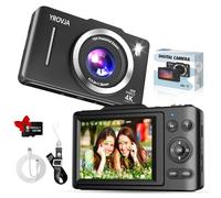Digital Camera, FHD 4K Vlogging Camera, with 128GB Card, 16X Zoom Anti Shake Date Stamp,Portable Compact Point and Shoot Digital Camera for Teens Adult Beginner with 128GB Card(Black)