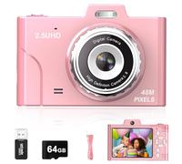 Digital Camera for Kids, 48MP 1080P FHD Camera with 64GB Card, 8X Digital Zoom Point and Shoot Digital Camera Compact Small Camera Gifts for Teens Students Children Kids Boys Girls(Pink)