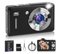 Digital Camera for Kids, FHD 1080P 44MP Point and Shoot Digital Camera with Face Detect, Smile Capture, 16X Zoom, 20 Filters, Anti Shake, 32GB SD Card Blcak Compact Vintage Camera for Kids Boys Girls