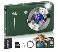 Digital Camera for Kids, FHD 1080P 44MP Point and Shoot Digital Camera with Face Detect, Smile Capture, 18X Zoom, 20 Filters, Anti Shake, 32GB SD Card Green Compact Vintage Camera