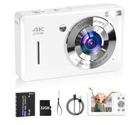 Digital Camera for Kids, FHD 1080P 44MP Point and Shoot Digital Camera with Face Detect, Smile Capture, 18X Zoom, 20 Filters, Anti Shake, White Compact Vintage Camera for Teens Kids Boys Girls