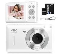 Digital Camera for Kids, FHD 1080P 44MP Point and Shoot Digital Camera with Face Detect, Smile Capture, 18X Zoom, 20 Filters, Anti Shake, White Compact Vintage Camera for Teens Kids Boys Girls