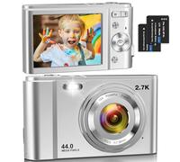 Digital Camera for Kids, FHD 1080P 44MP Point and Shoot Digital Cameras with 2 Batteries, 16X Zoom, Anti-Shake, Flash Light, Compact Small Portable Cameras for Kids Teens Boy Girl, Silver