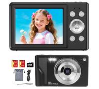 Digital Camera for Kids, Teens & Beginners, Compact Point-and-Shoot, Black | 56MP FHD 1080P, 16X Digital Zoom Anti-Shake, 2.8" LCD + 32GB Card & 2 Batteries, Portable Vlog Camera for Travel