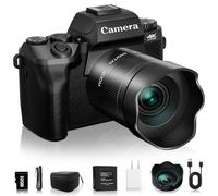 Digital Camera for Photography, 4K 64MP WiFi Dual-Lens Vlogging Camera for YouTube with 16X Digital Zoom, Flash,Touch Screen,32GB TF Card,Lens Hood,HDMI Output & 3000mAH Battery(Black)