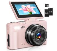 Digital Camera for Photography, 4K Vlogging Camera for YouTube 3" 180° Flip Screen 18X Digital Zoom Compact Cameras with 32GB TF Card & 2 Batteries, Pink