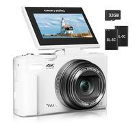 Digital Camera for Photography, 4K Vlogging Camera for YouTube 3" 180° Flip Screen 18X Digital Zoom Compact Cameras with 32GB TF Card & 2 Batteries, White