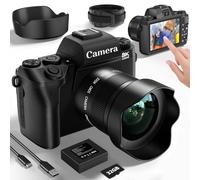 Digital Camera for Photography, 8K 64MP WiFi Dual-Lens Vlogging Camera for YouTube with 16X Digital Zoom, Flash,Touch Screen,32GB TF Card,Lens Hood,HDMI Output & 3000mAH Battery(Black)