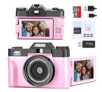 Digital Camera for Photography and Video, 4K 48MP Vlogging Camera for YouTube, Flip Screen, WiFi, 16X Digital Zoom, 32GB TF Card, 52mm Wide Angle & Macro Lenses