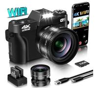 Digital Camera for Photography VJIANGER 4K 48MP Vlogging Camera for YouTube with WiFi, 180 Degree Flip Screen, 16X Digital Zoom, 52mm Wide Angle & Macro Lens, 2 Batteries, 32GB TF Card(W02 Black6)