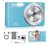 Digital Camera for Teens, FHD 4K 44MP Autofocus Camera with 64GB Card, 2 Batteries, Lanyard, 16X Digital Zoom, Compact Portable Cheap Point Shoot Cameras for Kids Boys Girls Students Beginners(Blue)