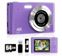 Digital Camera, Kids Camera1080P, Vlog Camera with 64GB Card, 16X Zoom Anti Shake, Card Reader, 44MP Compact Portable Small Point Shoot Digicam Gift for Kid Student Children Teen Girl Boy(Pruple)