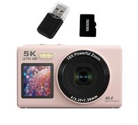 Digital Camera, Portable 5k Digital Camera With Dual Screens 18x Zoom And 80mp Resolution For Video Recording And Photo Capture(Pink 32G)