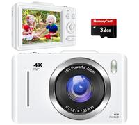 Digital Camera,Portable Compact Point and Shoot Digital Camera,Autofocus 48MP FHD Camera16X Digital Zoom, Shoot Digital Camera for Kids Teens Adult Beginner with 32GB Card,Lanyard (White)