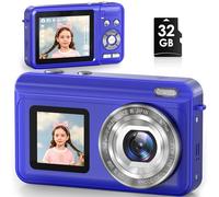 Digital Camera, Real 2.7K Dual-Screen Digital Camera for Photography Auto-Focus Vlogging Camera for YouTube Video 16x Zoom 32GB SD Card Anti Shake Compact Camera for Student Teen Boys Girls Kids
