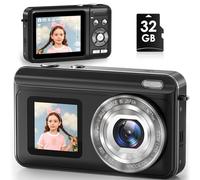 Digital Camera, Real 2.7K Dual-Screen Vlogging Camera for YouTube - Auto Focus & Anti-Shake 16x Zoom Digital Cam with 32GB SD Card, Compact Portable for Kids Teens Students Boys Girls