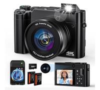 Digital Camera, Selfie Cameras for Photography, 4K 64MP Vlogging Cameras for Youtube with Autofocus, Anti-shake Flash Light 16X Digital Zoom 32G Memory Card
