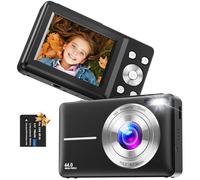Digital Camera, Vlogging Camera Rechargeable Portable Mini Cameras FHD 1080P 44MP Compact Cameras with 16X Digital Zoom, with 1 Battery for Teens,Kids,Beginners（Black）
