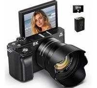 Digital Camera WiFi - 8K 88MP Cameras for Photography - 18X Zoom Vlogging Camera for YouTube with 3" 180° Flip Screen- UHD Autofocus Video Camara with Lens Hood 64GB Card
