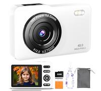 Digital Camera with 64GB SD Card Autofocus 75MP 4K Cameras for Photography 16X Digital Zoom Anti Shake Kids Camera for Beginner Boys Girls Teens Gift-White (White)
